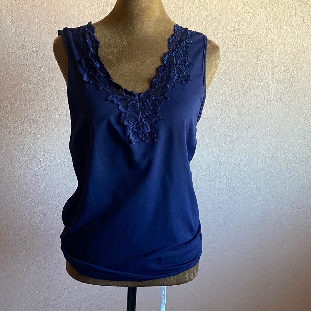 BANANA REPUBLIC Deep Blue Lace Accent Tank Top